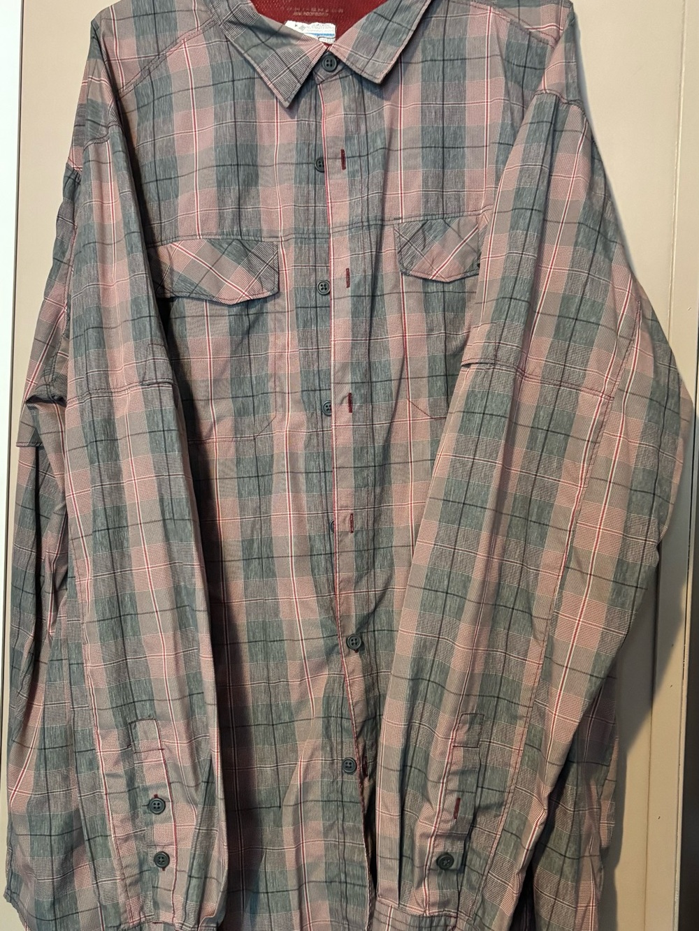 Columbia Pink and Gray Plaid Long-Sleeve Button Shirt